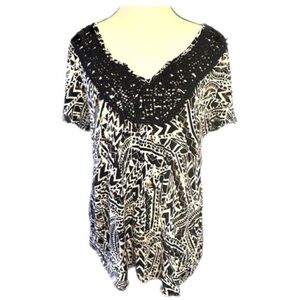 Women’s Knit Short Sleeve Top with Lace - Size Large